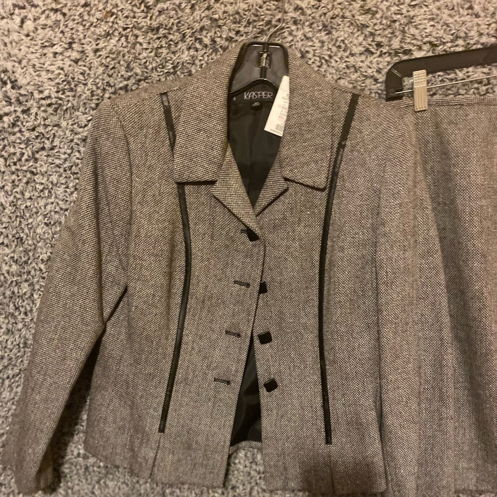 Kasper 2 Pc Set Womens Size 6P Professional Lined Blazer & Skirt Suit Tweed flaw